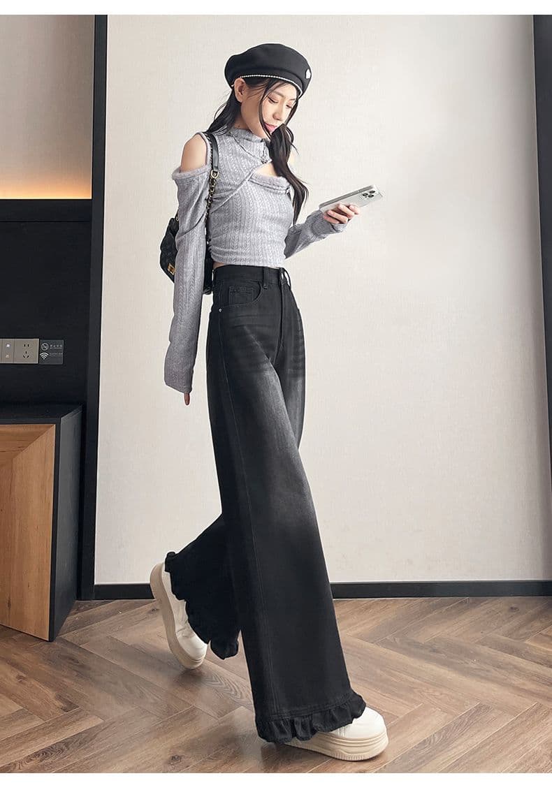 노스탤지어 이른 봄 새로운 캐주얼 넓은 다리 루즈핏 패션 청바지 여성 상세 이미지 22