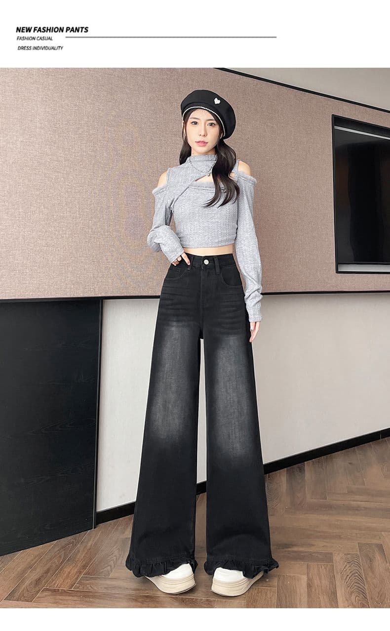 노스탤지어 이른 봄 새로운 캐주얼 넓은 다리 루즈핏 패션 청바지 여성 상세 이미지 24