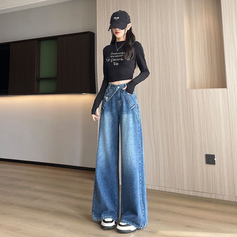 아메리칸 레트로 이른 봄 새로운 좁은 에디션 넓은 다리 청바지 여성 의류 이미지 2