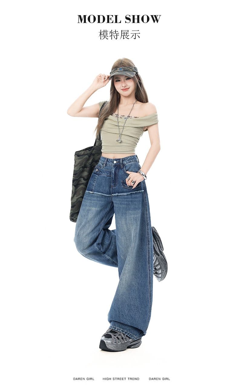 아메리칸 레트로 페이크 레이어드 넓은 다리 청바지 여성 2026 봄 새로운 루즈핏 표지 고기 트렌드 랩스커트팬츠 바닥 청소 바지 상세 이미지 6