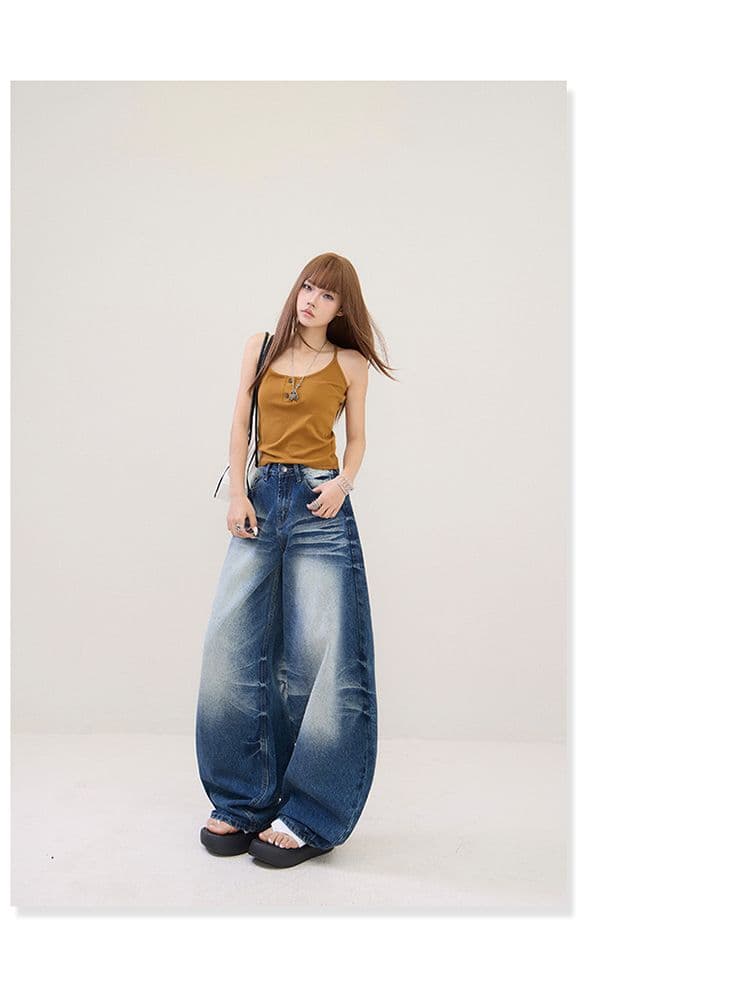 2 색 아메리칸 레트로 하이웨이스트 루즈핏 와이드 레그 팬츠 고양이 발톱 곡물 모통이 칼 바지 다용도 봄 여름 청바지 여성 새로운 상세 이미지 23