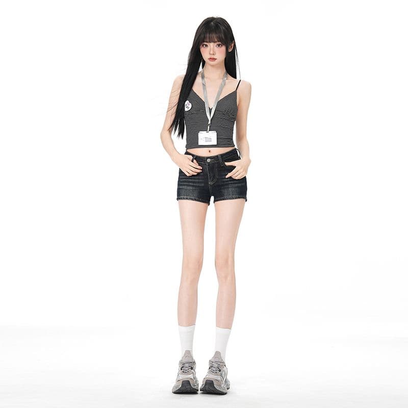 로우 웨이스트 v 종류 섹시함 펭 넓적 다리 데님 반바지 여성 2026 여름 허리 수축 리프트 엉덩이 디스플레이 고열 바지 이미지 3
