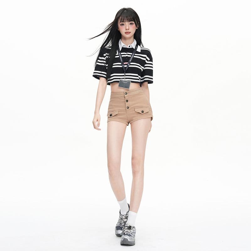 오래된 돈 바람 순수한 욕망 펭 넓적 다리 데님 반바지 여성 2026 여름 새로운 기타 버클 하이웨이스트 타이트 슬림해 보이는 타이트 스커트 핫 바지 이미지 5