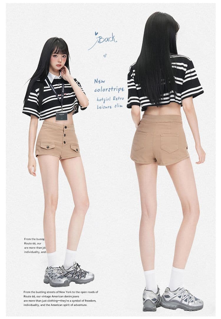 오래된 돈 바람 순수한 욕망 펭 넓적 다리 데님 반바지 여성 2026 여름 새로운 기타 버클 하이웨이스트 타이트 슬림해 보이는 타이트 스커트 핫 바지 상세 이미지 2