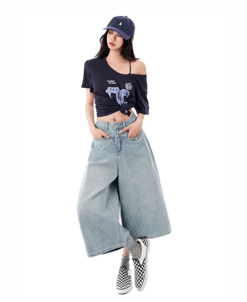 더블 색상 아메리칸 레트로 넓은 다리 7부 바지 루즈핏 슬림해 보이는 하이웨이스트 트렌드 다용도 바지 상세 이미지 16