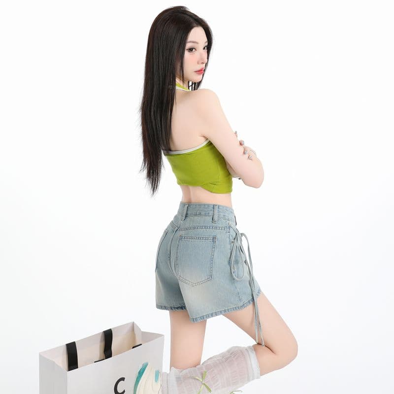 하늘색 데님 반바지 여성 2026 여름 새로운 하이웨이스트 슬림해 보이는 핫 바지 노출 방지 핫걸 초단 스커트 바지 이미지 3