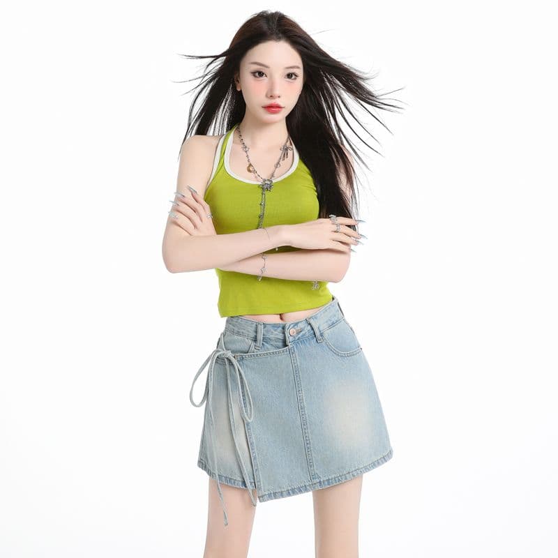 하늘색 데님 반바지 여성 2026 여름 새로운 하이웨이스트 슬림해 보이는 핫 바지 노출 방지 핫걸 초단 스커트 바지 이미지 6