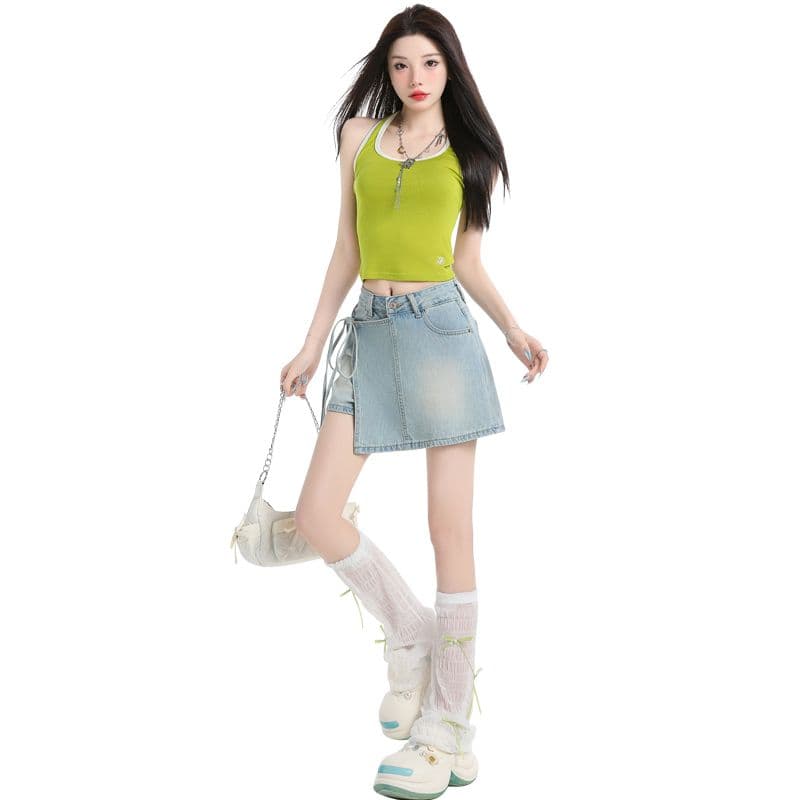 하늘색 데님 반바지 여성 2026 여름 새로운 하이웨이스트 슬림해 보이는 핫 바지 노출 방지 핫걸 초단 스커트 바지 이미지 4