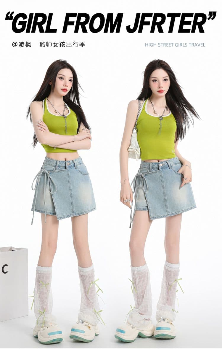 하늘색 데님 반바지 여성 2026 여름 새로운 하이웨이스트 슬림해 보이는 핫 바지 노출 방지 핫걸 초단 스커트 바지 상세 이미지 1