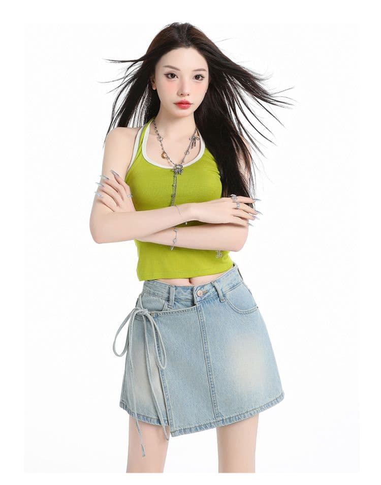 하늘색 데님 반바지 여성 2026 여름 새로운 하이웨이스트 슬림해 보이는 핫 바지 노출 방지 핫걸 초단 스커트 바지 상세 이미지 13