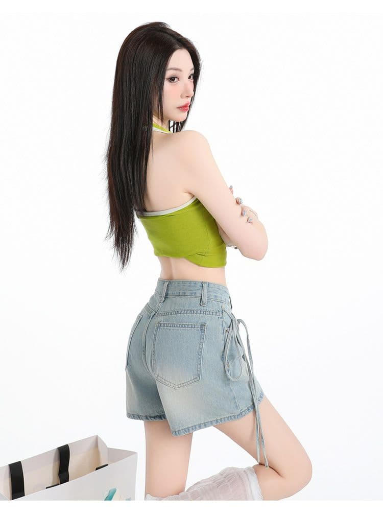 하늘색 데님 반바지 여성 2026 여름 새로운 하이웨이스트 슬림해 보이는 핫 바지 노출 방지 핫걸 초단 스커트 바지 상세 이미지 14