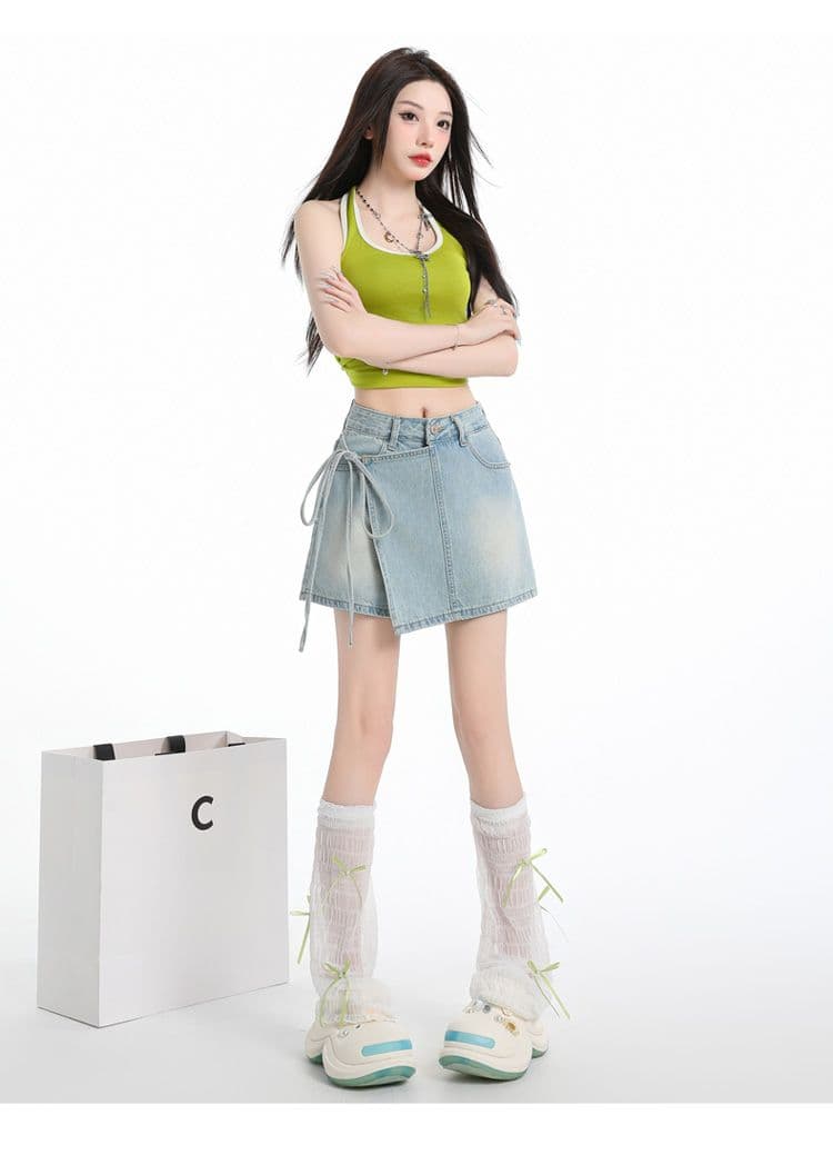 하늘색 데님 반바지 여성 2026 여름 새로운 하이웨이스트 슬림해 보이는 핫 바지 노출 방지 핫걸 초단 스커트 바지 상세 이미지 17
