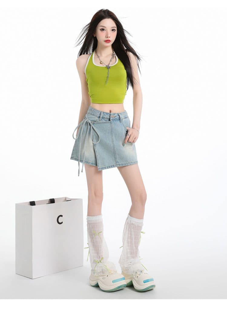 하늘색 데님 반바지 여성 2026 여름 새로운 하이웨이스트 슬림해 보이는 핫 바지 노출 방지 핫걸 초단 스커트 바지 상세 이미지 20