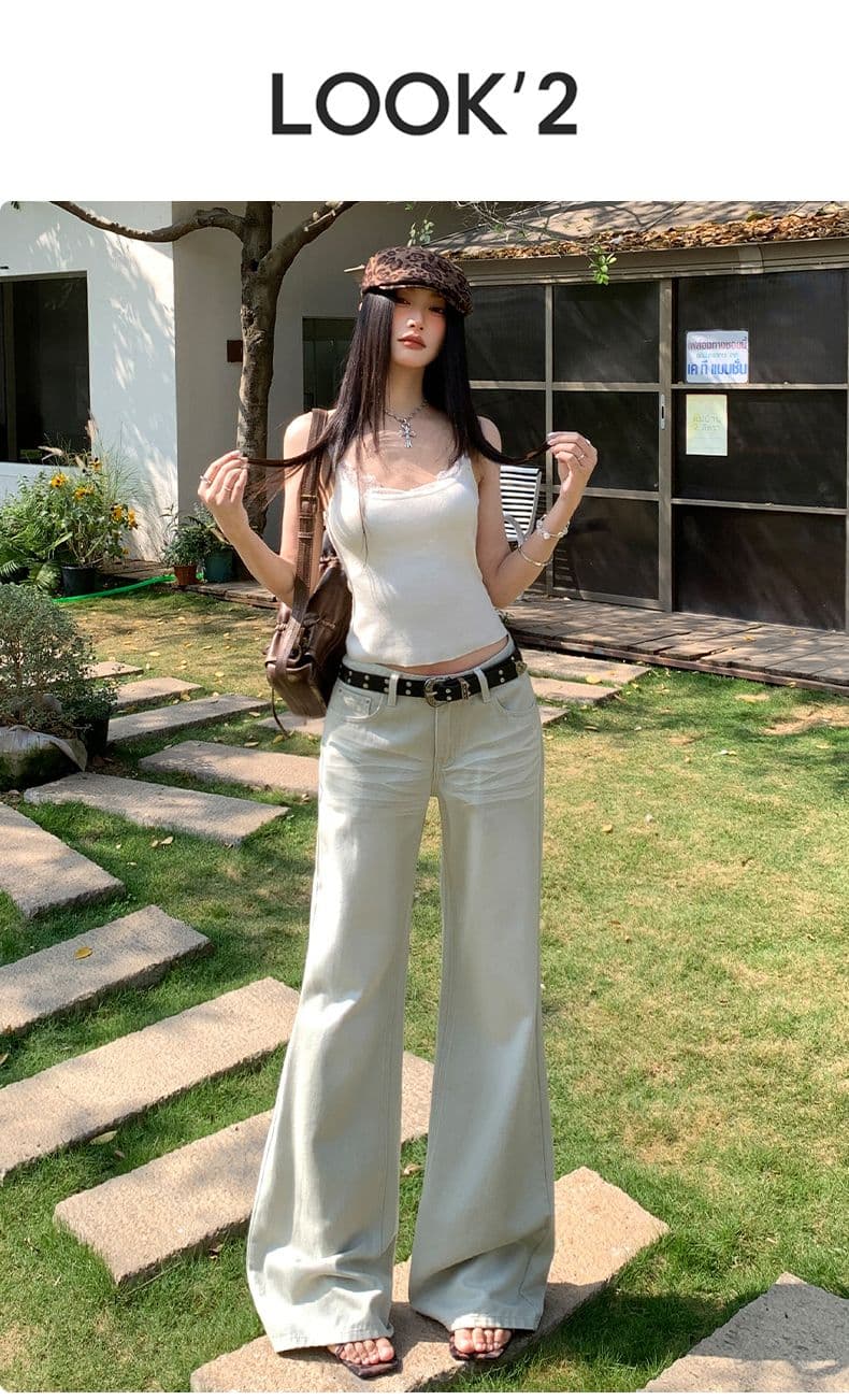밝은 회색 색상 로우 웨이스트 마이크로 범프 청바지 여성 아메리칸 레트로 루즈핏 와이드 레그 팬츠 스트레이트 바닥 청소 롱 바지 상세 이미지 4