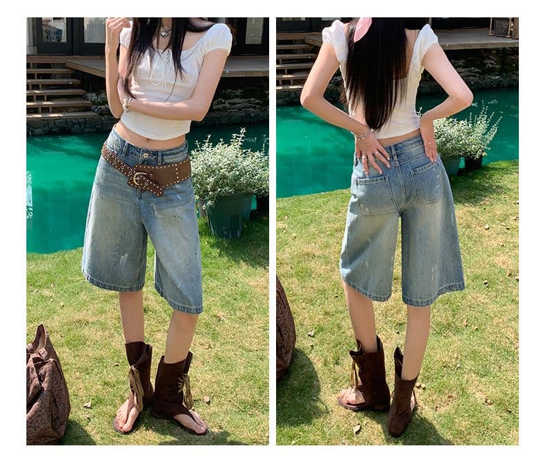아메리칸 레트로 먹물 워싱 블루 데님 바지 여성 여름 신제품 캐주얼 출퇴근 다용도 오부 바지 상세 이미지 7