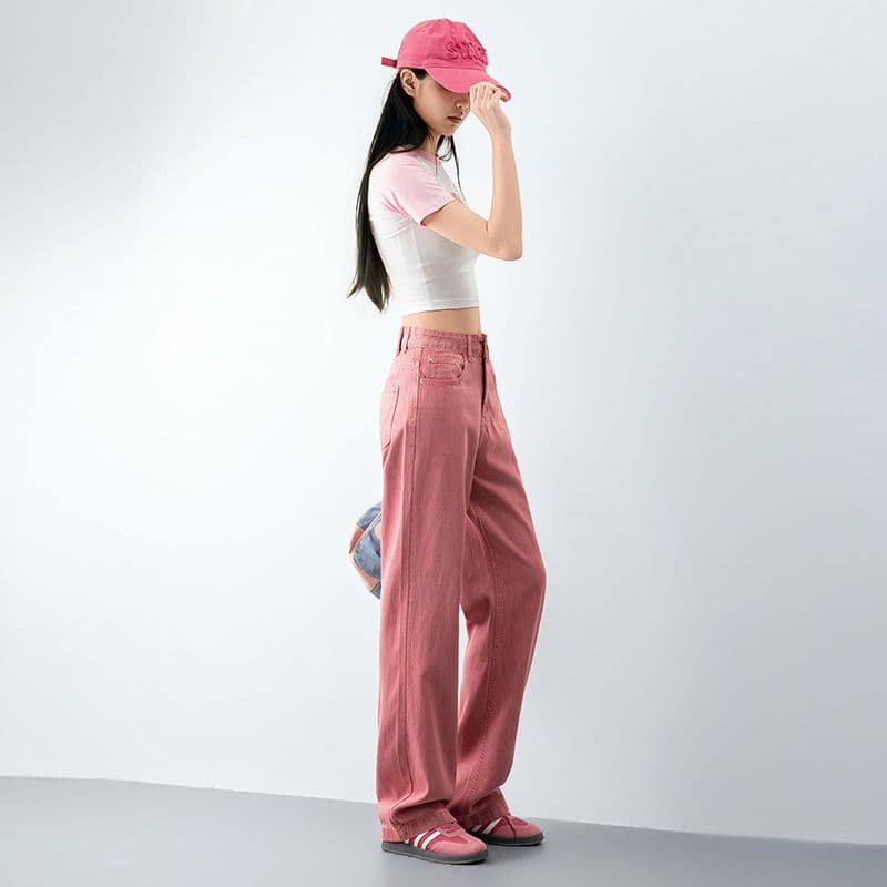 보다 작은 주간 실크 3 권의 책 바늘 와이드 레그 팬츠 키가 큰 슬림해 보이는 디스플레이 다리 길이 루즈핏 표지 고기 다용도 캐주얼 데님 바지 이미지 4