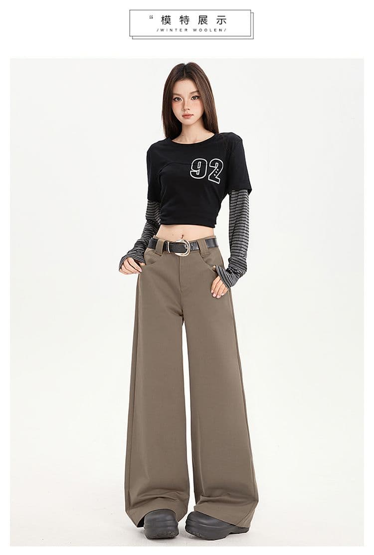 봄 단색 캐주얼 바지 여성 하이웨이스트 브라운 아메리칸 높음 거리 스트레이트 루즈핏 넓은 다리 바닥 청소 바지 아이들 상세 이미지 10