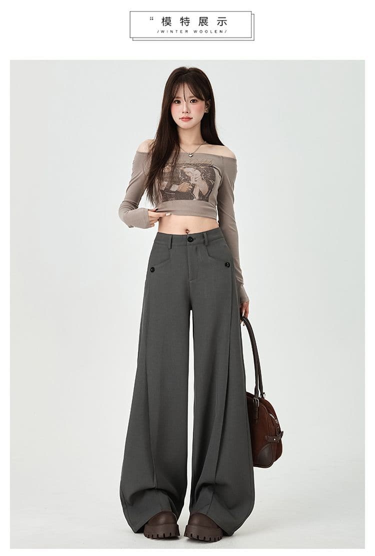 봄 새로운 모통이 칼 캐주얼 바지 여성 슬림해 보이는 넓은 다리 바나나 바지 루즈핏 검정색 도루 센스 정장 바지 상세 이미지 12