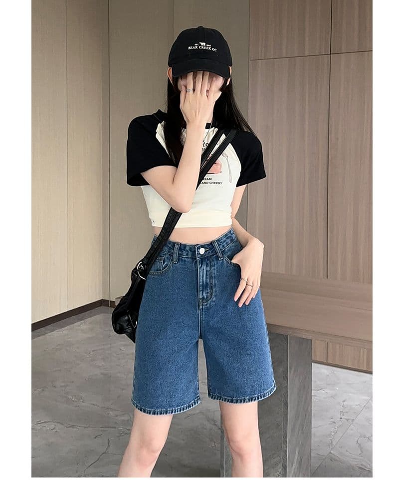실사 데님 반바지 여성 여름 새로운 디자인 센스 하이웨이스트 5 점 바지 루즈핏 넓은 다리 5 점 바지 상세 이미지 12