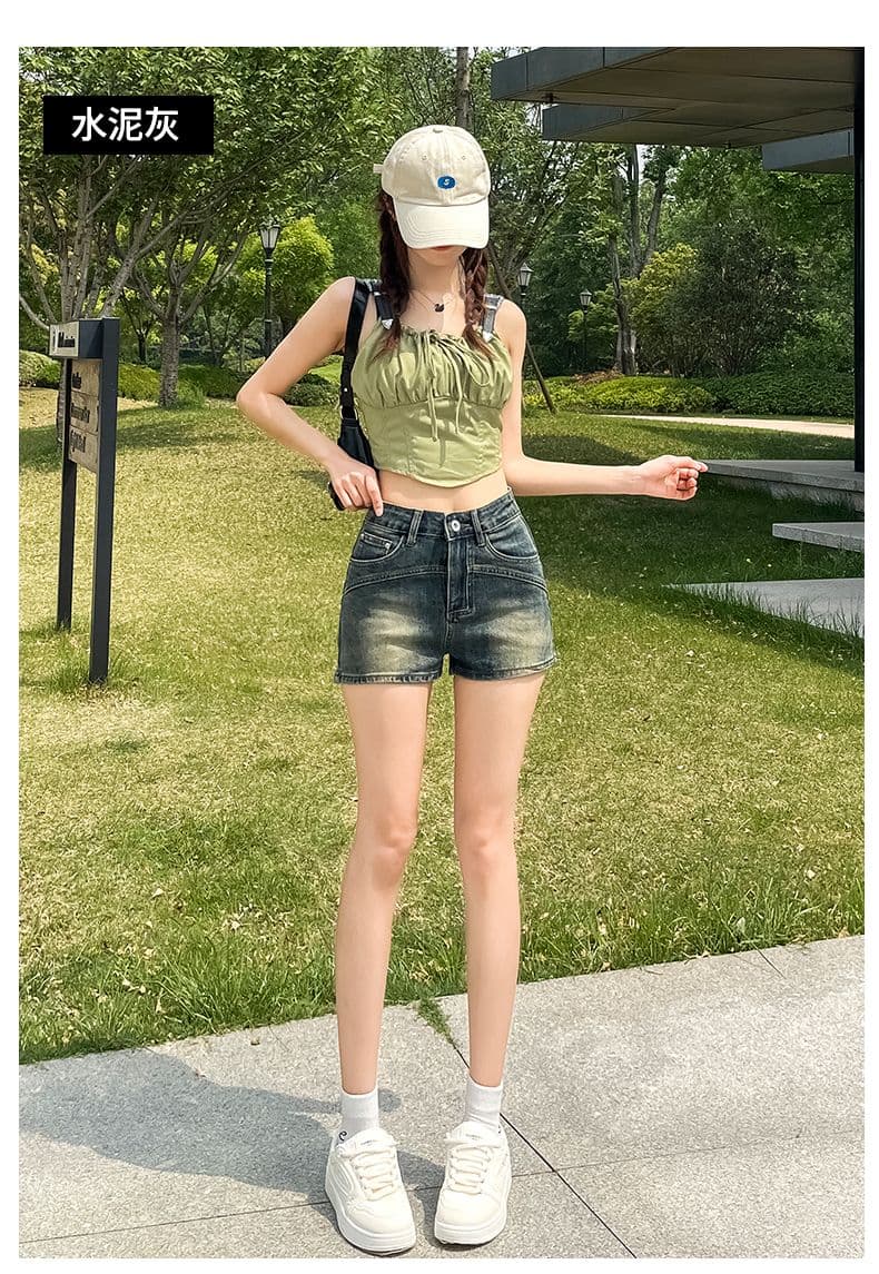 폭발 그을음 데님 반바지 여성 새로운 하이웨이스트 신축성 타이트 한 마디 디스플레이 다리 길이 핫걸 초단 핫 바지 상세 이미지 16