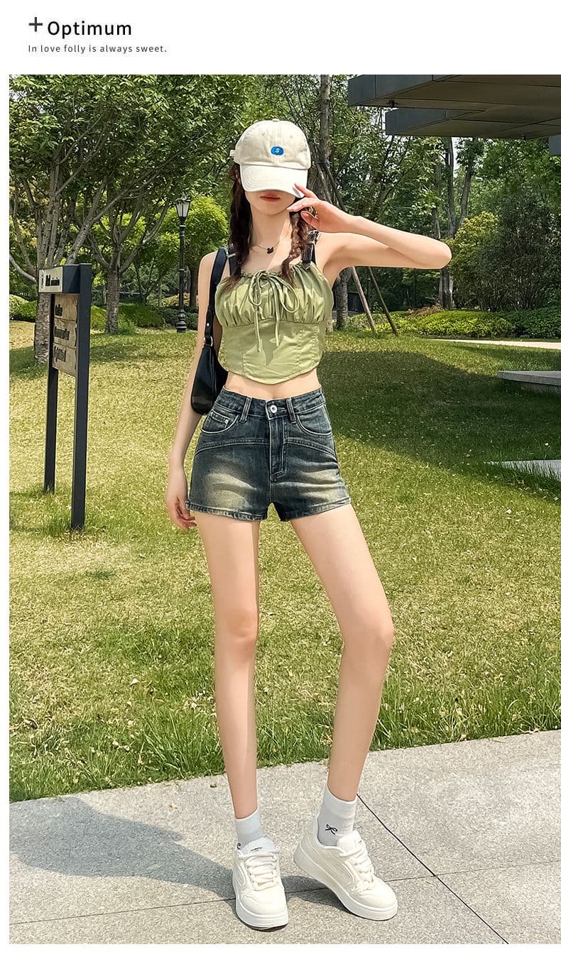 폭발 그을음 데님 반바지 여성 새로운 하이웨이스트 신축성 타이트 한 마디 디스플레이 다리 길이 핫걸 초단 핫 바지 상세 이미지 17