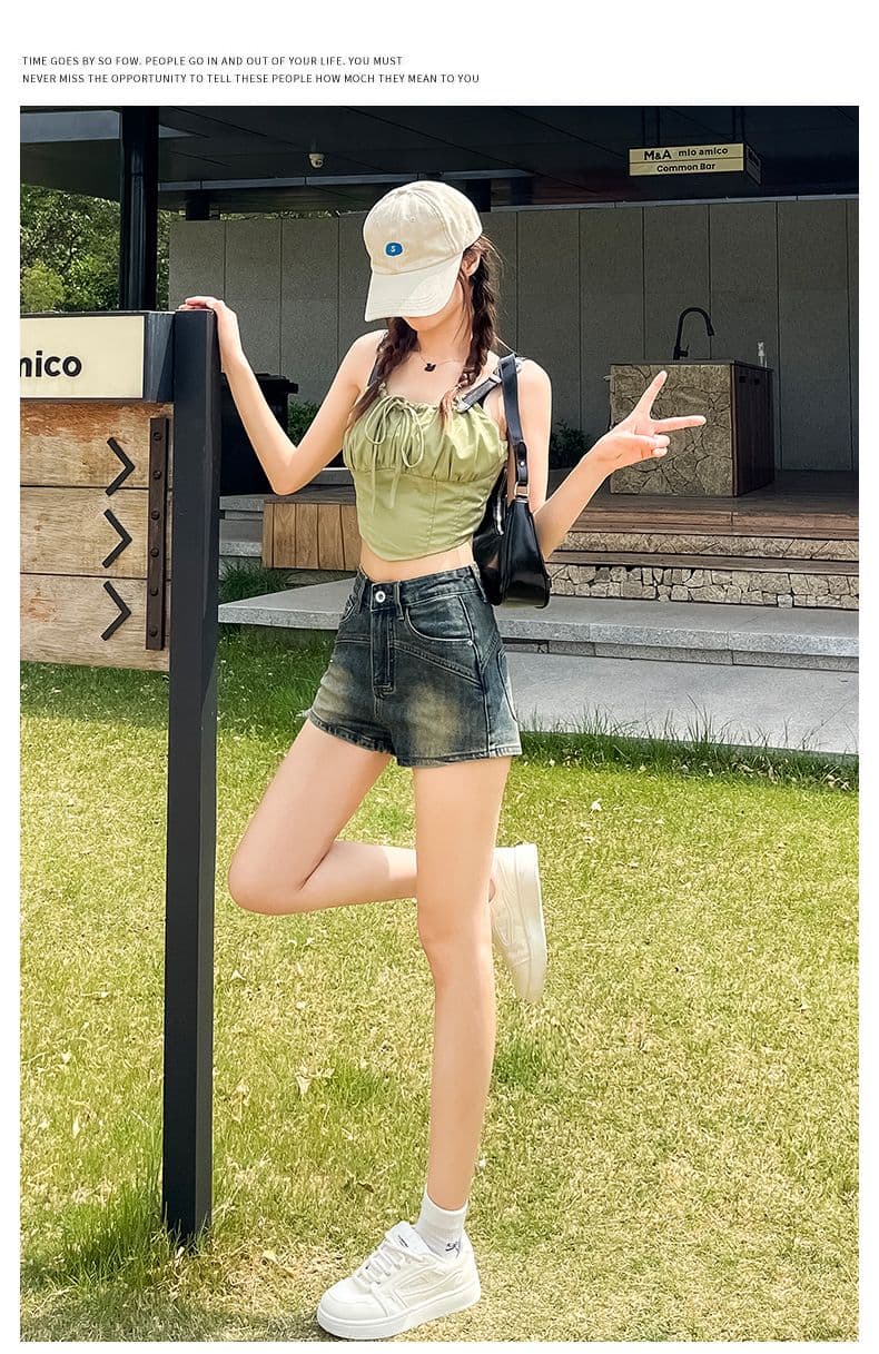 폭발 그을음 데님 반바지 여성 새로운 하이웨이스트 신축성 타이트 한 마디 디스플레이 다리 길이 핫걸 초단 핫 바지 상세 이미지 19