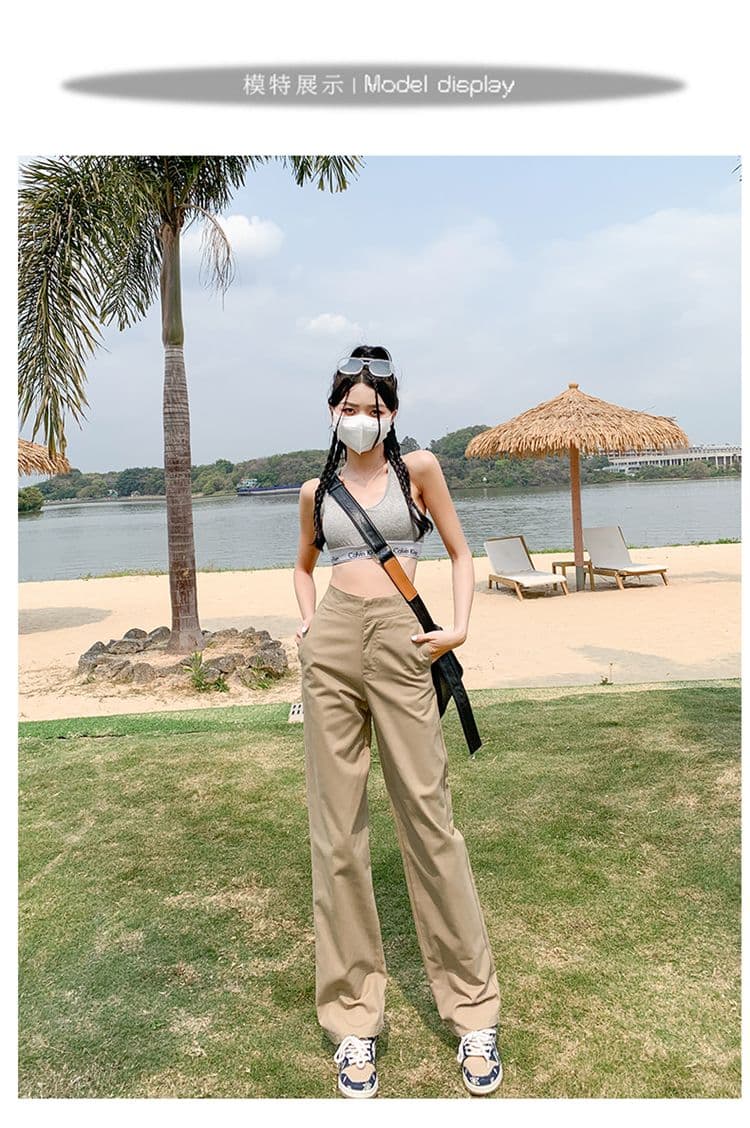 2026& 높음 거리 핫걸 알파벳 뒤집다 허리 도루 센스 캐주얼 스트레이트 워크웨어 팬츠 여성 긴 바지 길이 연장 상세 이미지 5