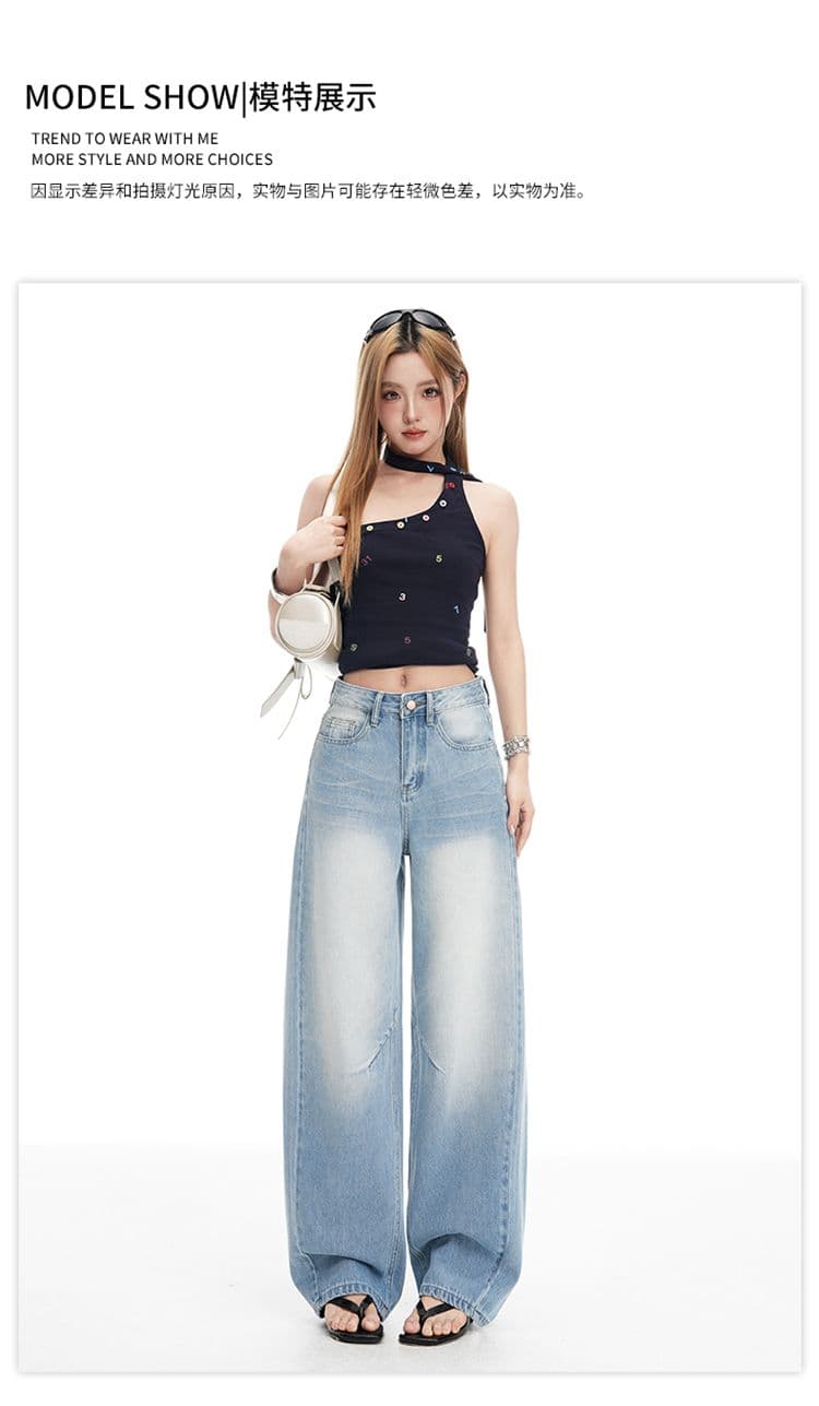 루즈핏 모통이 칼 청바지 여성 2026 새로운 아메리칸 워시 넓은 다리 새로운 낫 캐주얼 바나나 긴 바지 상세 이미지 12