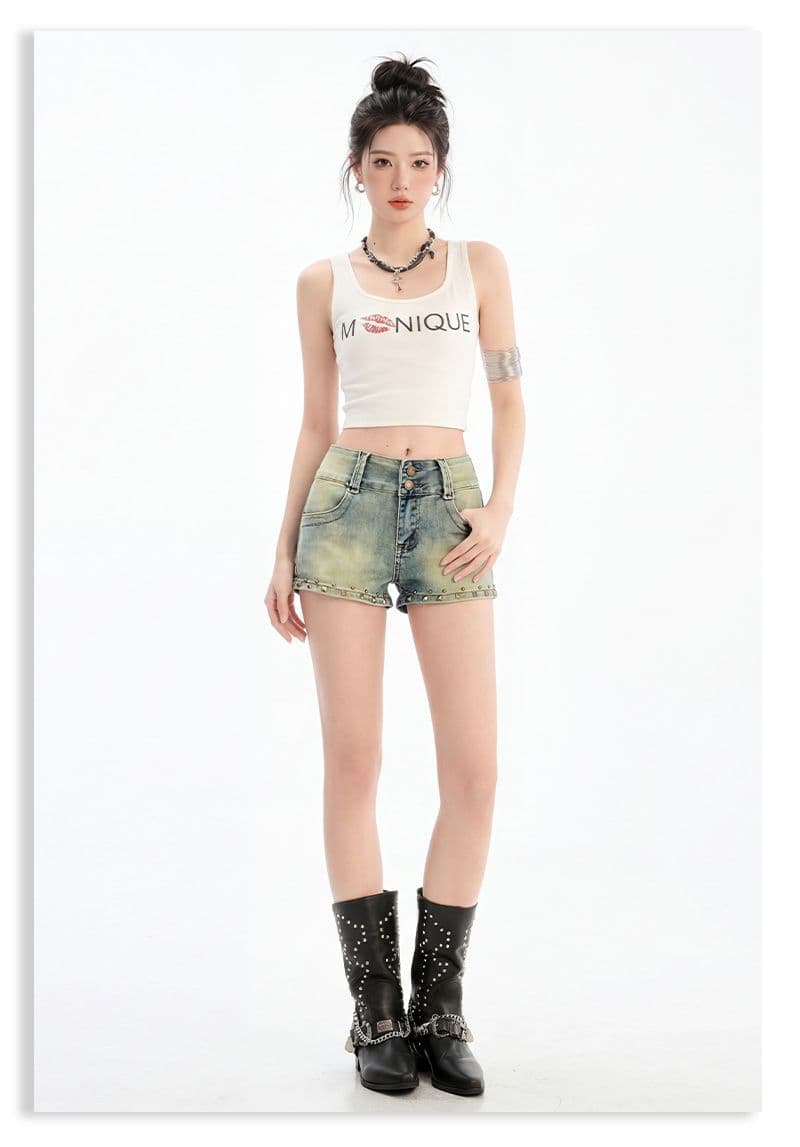 아메리칸 레트로 노스탤지어 징 데님 반바지 여성 상세 이미지 7