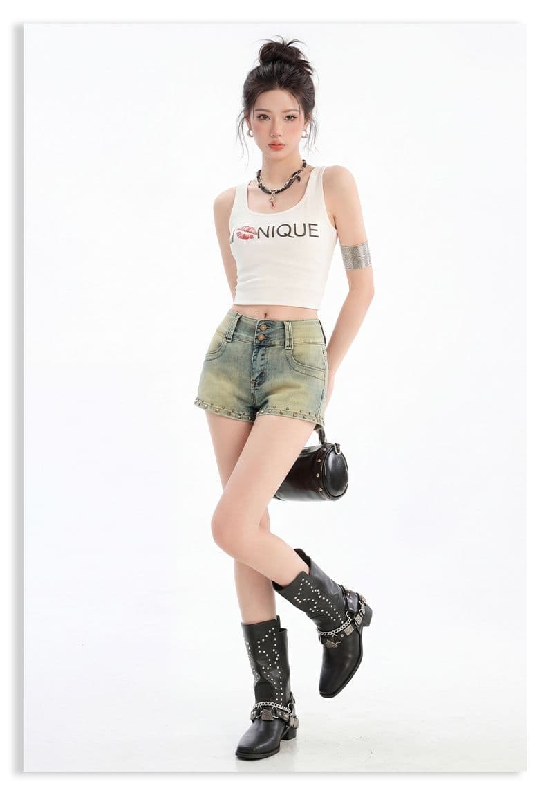 아메리칸 레트로 노스탤지어 징 데님 반바지 여성 상세 이미지 8