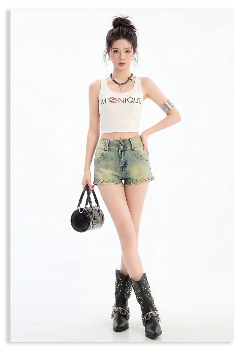 아메리칸 레트로 노스탤지어 징 데님 반바지 여성 상세 이미지 9