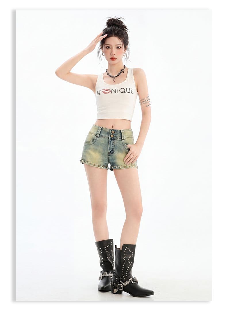 아메리칸 레트로 노스탤지어 징 데님 반바지 여성 상세 이미지 12