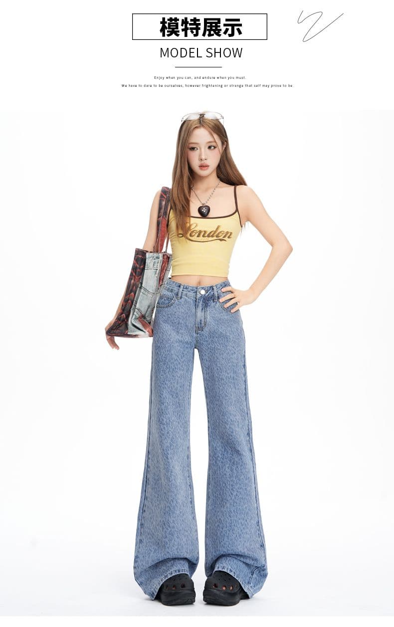 레오파드 무늬 나팔 청바지 여성 새로운 로우 웨이스트 핫걸 바닥 청소 아니요 막대기 다리 부츠컷 바지 상세 이미지 11