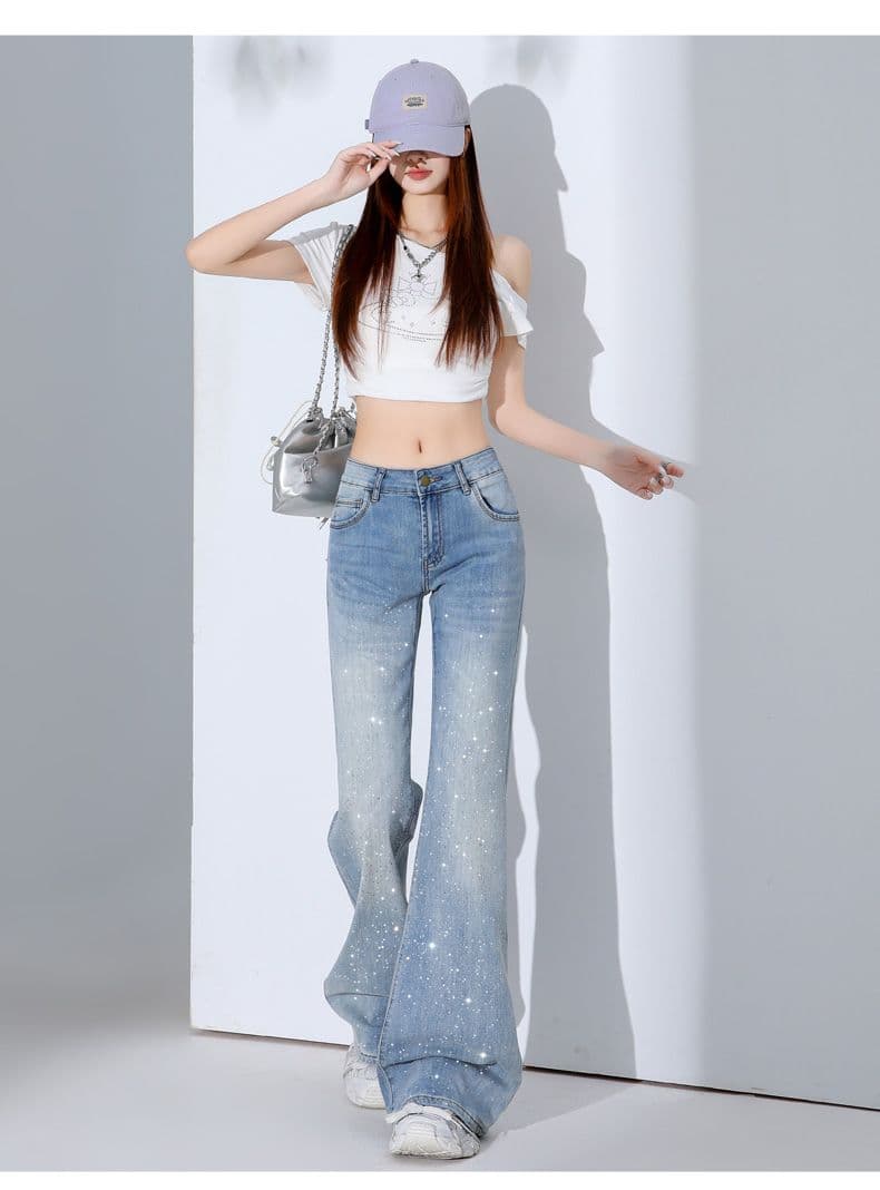 핫픽스 카키 색 마이크로 나팔 청바지 여성 새로운 핫걸 로우 웨이스트 슬림해 보이는 나팔 바지 9 포인트 긴 바지 길이 연장 상세 이미지 12