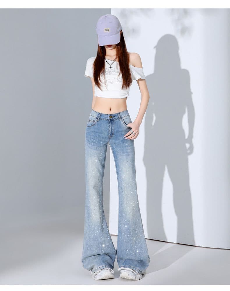 핫픽스 카키 색 마이크로 나팔 청바지 여성 새로운 핫걸 로우 웨이스트 슬림해 보이는 나팔 바지 9 포인트 긴 바지 길이 연장 상세 이미지 18