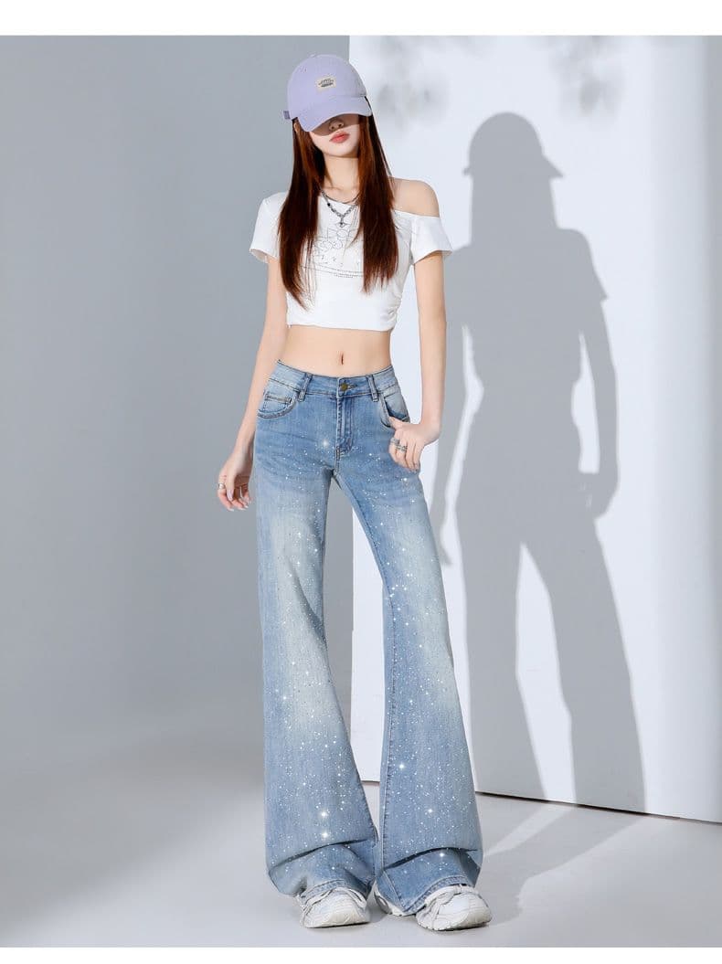 핫픽스 카키 색 마이크로 나팔 청바지 여성 새로운 핫걸 로우 웨이스트 슬림해 보이는 나팔 바지 9 포인트 긴 바지 길이 연장 상세 이미지 19