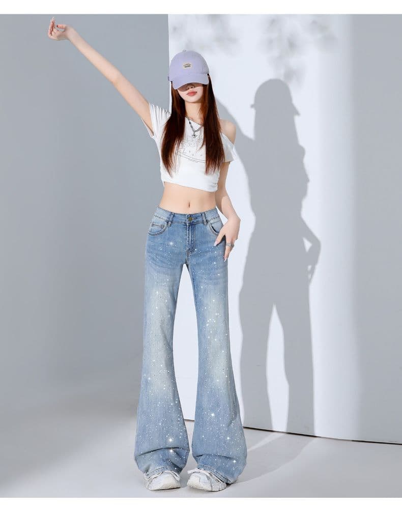 핫픽스 카키 색 마이크로 나팔 청바지 여성 새로운 핫걸 로우 웨이스트 슬림해 보이는 나팔 바지 9 포인트 긴 바지 길이 연장 상세 이미지 20