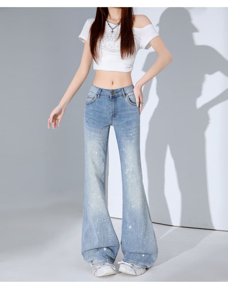 핫픽스 카키 색 마이크로 나팔 청바지 여성 새로운 핫걸 로우 웨이스트 슬림해 보이는 나팔 바지 9 포인트 긴 바지 길이 연장 상세 이미지 21