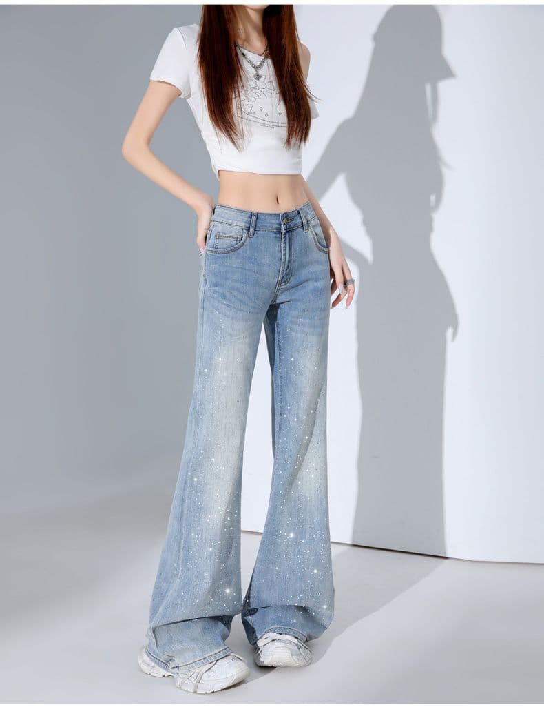 핫픽스 카키 색 마이크로 나팔 청바지 여성 새로운 핫걸 로우 웨이스트 슬림해 보이는 나팔 바지 9 포인트 긴 바지 길이 연장 상세 이미지 23
