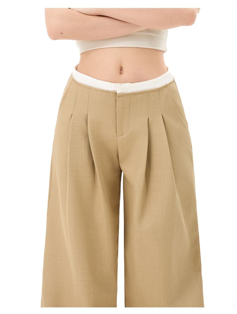2026 봄 여름 대나무 곡물 새로운 디자인 센스 캐주얼 넓은 다리 루즈핏 슬림해 보이는 다용도 정장 바지 상세 이미지 44
