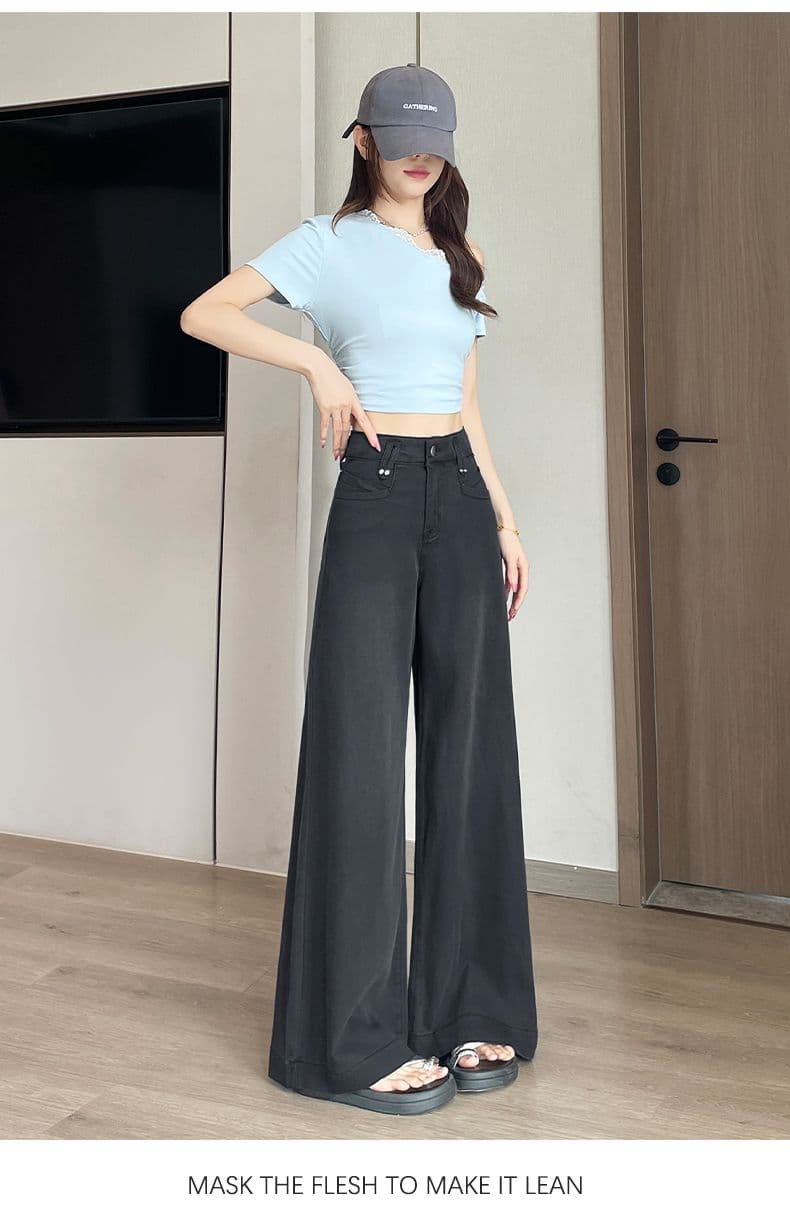 검정색 주간 실크 넓은 다리 나팔 청바지 여성 2026 년 새로운 여름 얇은 스타일 핫걸 루즈핏 고급 스트레이트 팬츠 상세 이미지 16