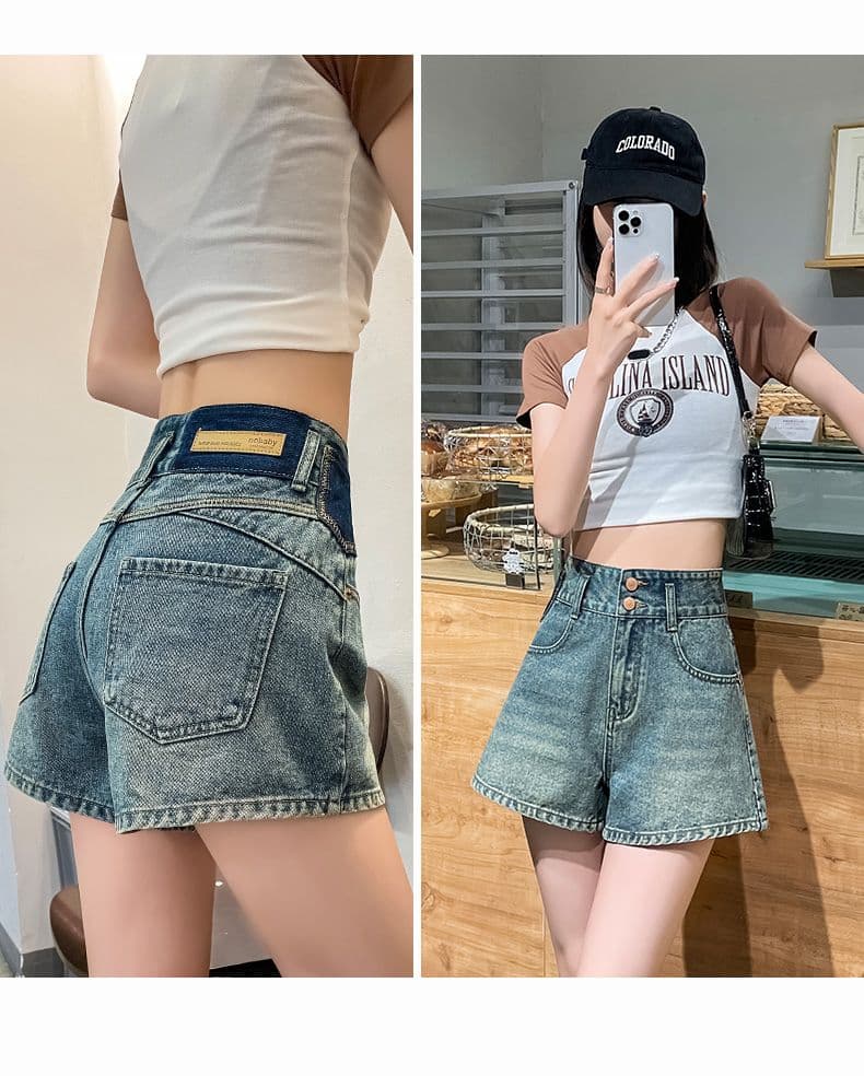 데님 반바지 여성 여름 얇은 스타일 2026 년 새로운 아메리칸 레트로 하이웨이스트 작은 키 한 마디 넓은 다리 핫 바지 여성 상세 이미지 12