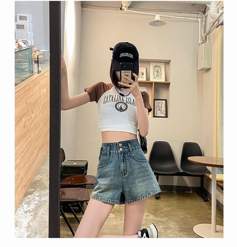 데님 반바지 여성 여름 얇은 스타일 2026 년 새로운 아메리칸 레트로 하이웨이스트 작은 키 한 마디 넓은 다리 핫 바지 여성 상세 이미지 14