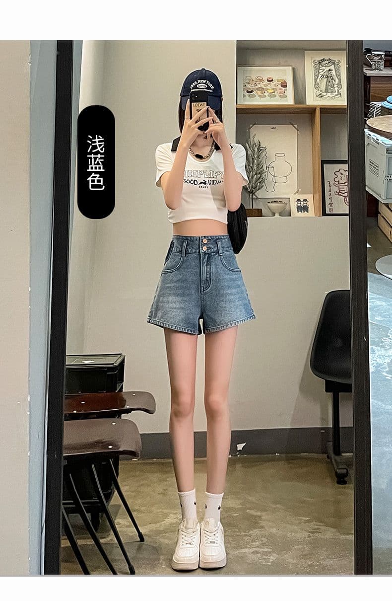 데님 반바지 여성 여름 얇은 스타일 2026 년 새로운 아메리칸 레트로 하이웨이스트 작은 키 한 마디 넓은 다리 핫 바지 여성 상세 이미지 15