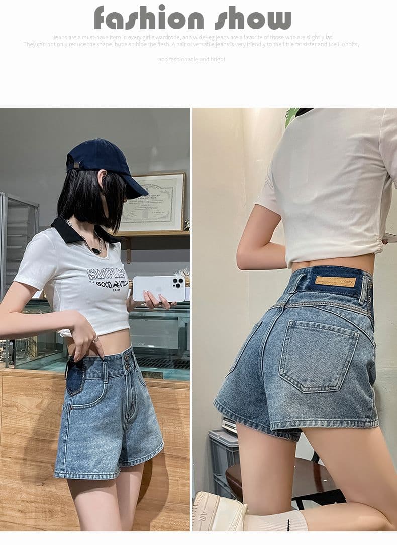 데님 반바지 여성 여름 얇은 스타일 2026 년 새로운 아메리칸 레트로 하이웨이스트 작은 키 한 마디 넓은 다리 핫 바지 여성 상세 이미지 16