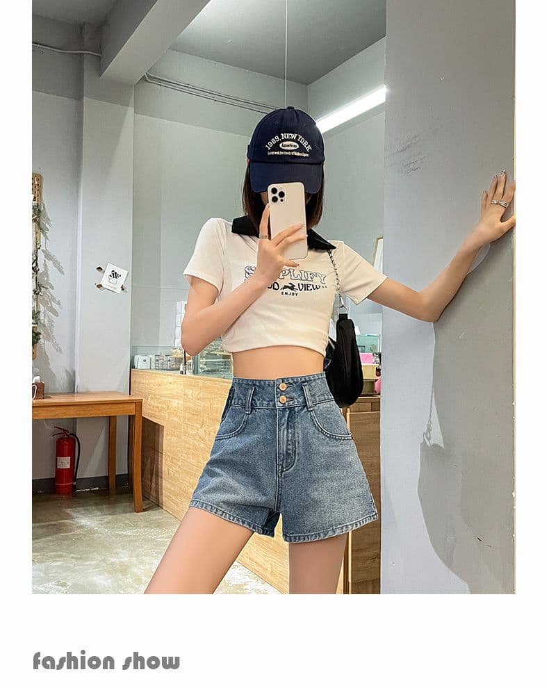 데님 반바지 여성 여름 얇은 스타일 2026 년 새로운 아메리칸 레트로 하이웨이스트 작은 키 한 마디 넓은 다리 핫 바지 여성 상세 이미지 18