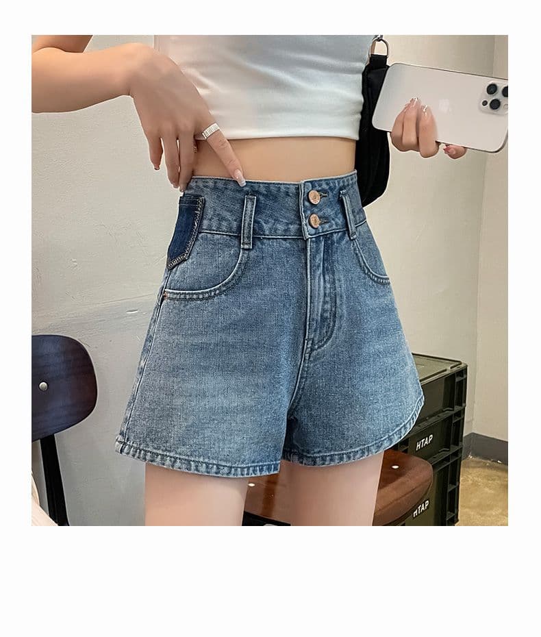 데님 반바지 여성 여름 얇은 스타일 2026 년 새로운 아메리칸 레트로 하이웨이스트 작은 키 한 마디 넓은 다리 핫 바지 여성 상세 이미지 19