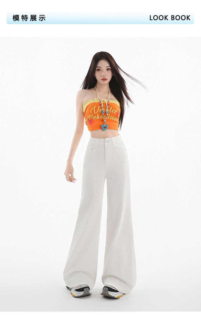 화이트 부츠컷 청바지 여성 2026 새로운 다용도 슬림해 보이는 아니요 막대기 다리 나팔 바지 상세 이미지 7
