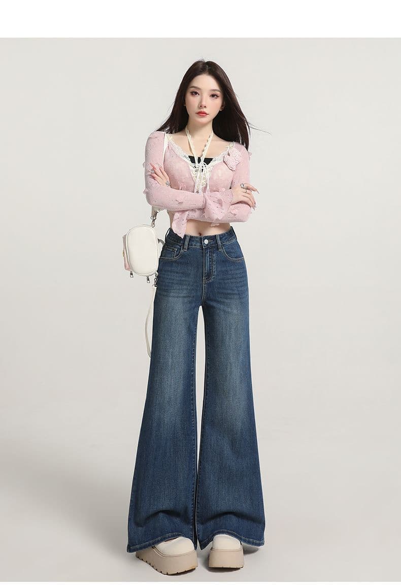 화이트 부츠컷 청바지 여성 2026 새로운 다용도 슬림해 보이는 아니요 막대기 다리 나팔 바지 상세 이미지 35