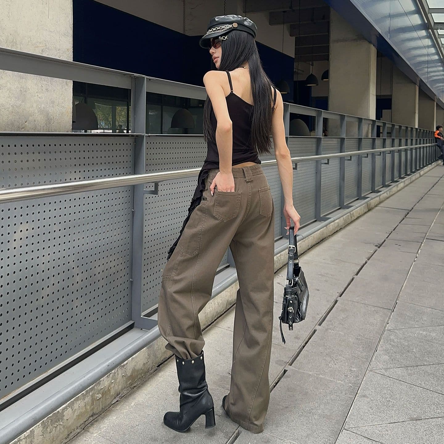 아메리칸 커피 색상 넓은 다리 청바지 여성 봄 여름 새로운 하이웨이스트 루즈핏 슬림해 보이는 다용도 도루 센스 스트레이트 긴 바지 이미지 4